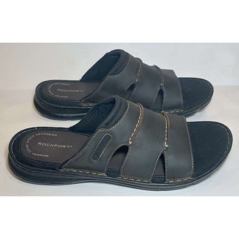 Rockport Darwyn Sandals Men’s 13W Dark Brown Leather Comfort Slides
